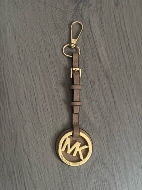 Michael Kors Gold and Brown MK Logo Bag Charm Key Fob
